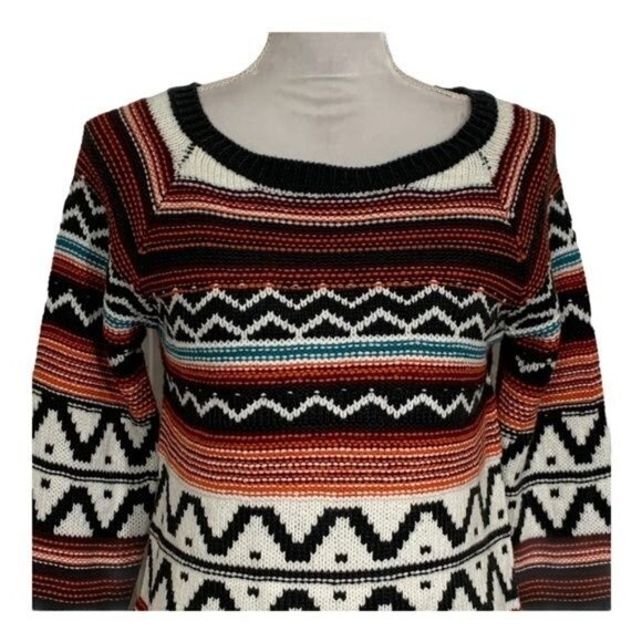 Anna Grace Small Chunky Knit Pullover Sweater Multicolor Aztec Stripe Cozy Fall - Picture 2 of 9